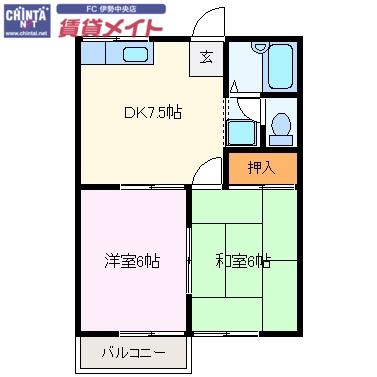 コーポエム(2DK/2階)の間取り写真