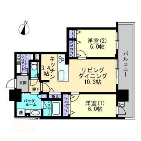 アルファゲートタワー福山駅前(2LDK/8階)の間取り写真
