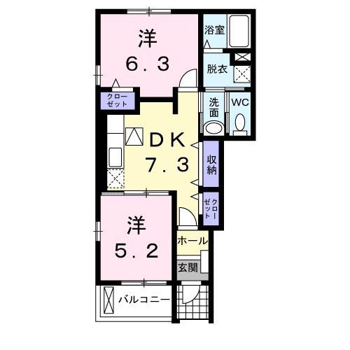 ドリーム ブラッサム I(2DK/1階)の間取り写真