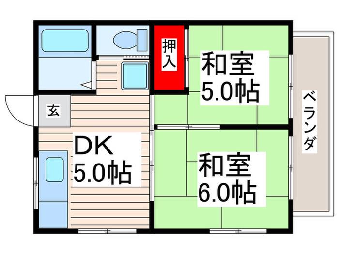 メゾンベル(2DK/1階)の間取り写真