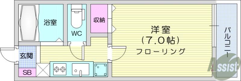 フォーティン八幡(1K/2階)の間取り写真