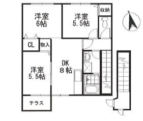 サンフローレル神戸北II(3DK/2階)の間取り写真