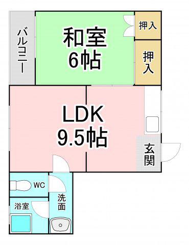 リビオン熊西(1LDK/2階)の間取り写真