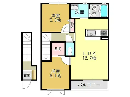 ラ・メゾン柿の木 A棟(2LDK/2階)の間取り写真