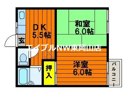 ストリーム ホワイト(2DK/2階)の間取り写真