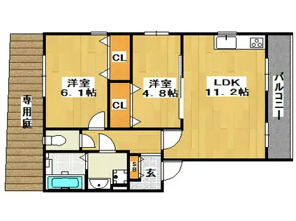 アクロス上町東アパートメントⅡ(2LDK/1階)の間取り写真