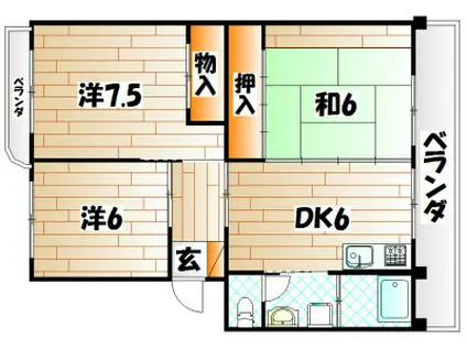 第三泉ヶ丘ビル(3DK/4階)の間取り写真