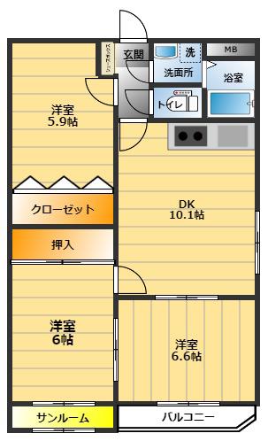 グランデ寺内(3DK/1階)の間取り写真
