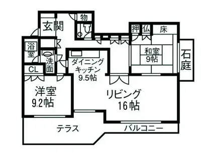 石引ヒルズ(2LDK/1階)の間取り写真
