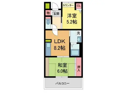 フレール宝塚御殿山3号棟(2LDK/2階)の間取り写真