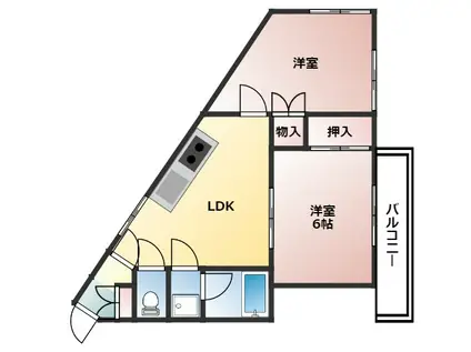 横尾ビル(2DK/2階)の間取り写真