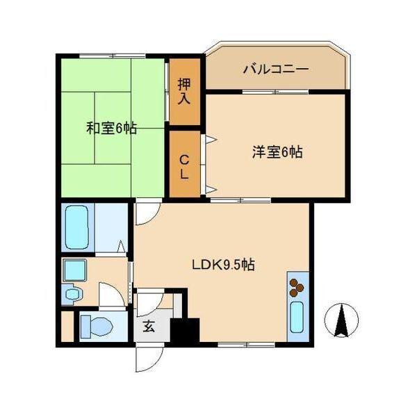 水上マンション(2LDK/3階)の間取り写真