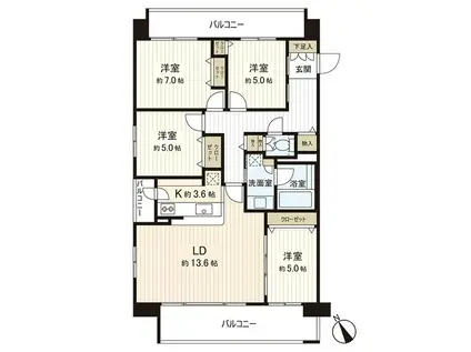 グラティア平岸(4LDK/3階)の間取り写真