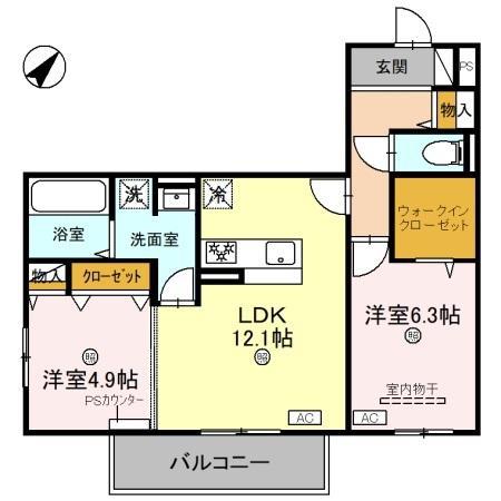 サンパティーク東町(2LDK/3階)の間取り写真