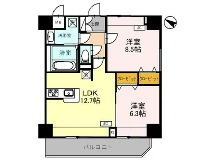 グラン・ルポ高崎(2LDK/12階)の間取り写真