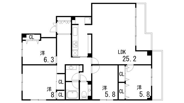 グランフォルム芦屋川(4LDK/2階)の間取り写真