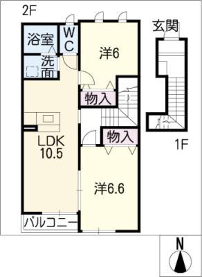 ベルハイム(2LDK/2階)の間取り写真