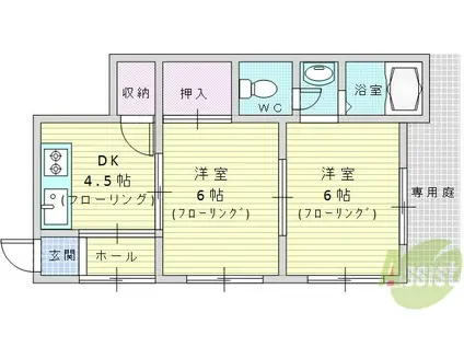 北条ハイムA棟(2DK/1階)の間取り写真