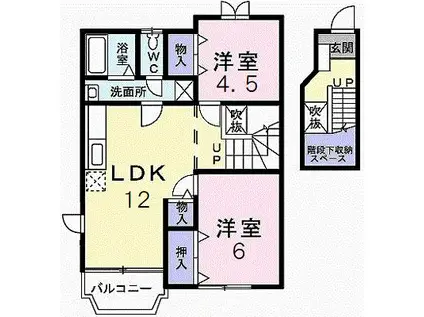 カラジューム雅A(2LDK/2階)の間取り写真