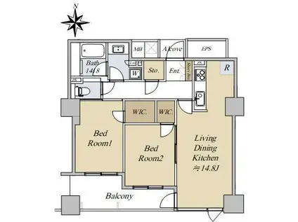 シエリアタワーなんば(2LDK/23階)の間取り写真
