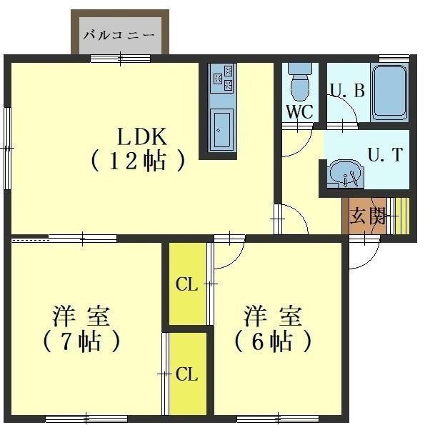 ハイツハーティリー(2LDK/2階)の間取り写真