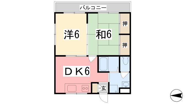 ロイヤルメゾン白浜A棟(2DK/3階)の間取り写真