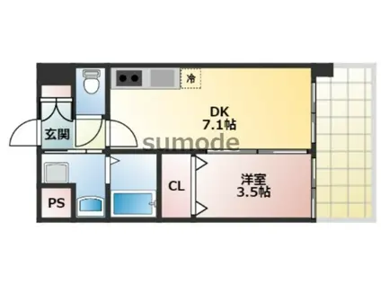 アンフィニXVIIマローネ(1DK/3階)の間取り写真