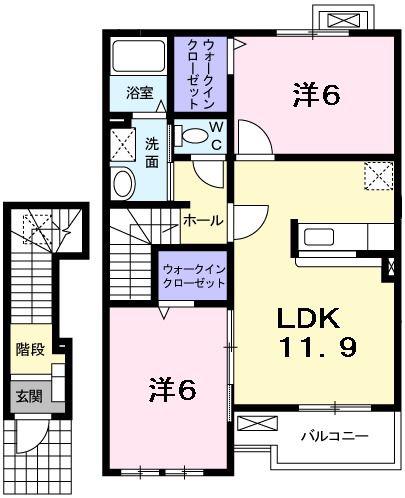 プリムローズKII(2LDK/2階)の間取り写真