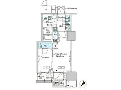 HARUMI FLAG PORT VILLAGE B棟(1LDK/15階)の間取り写真