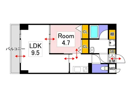 ハアラン表町(1LDK/2階)の間取り写真