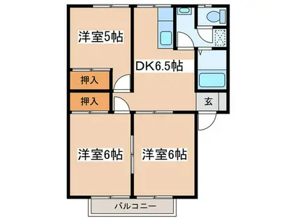 ライフニューコーポB(3DK/2階)の間取り写真