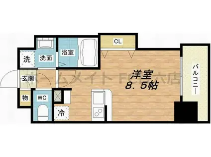 ラグゼ江戸堀(ワンルーム/9階)の間取り写真