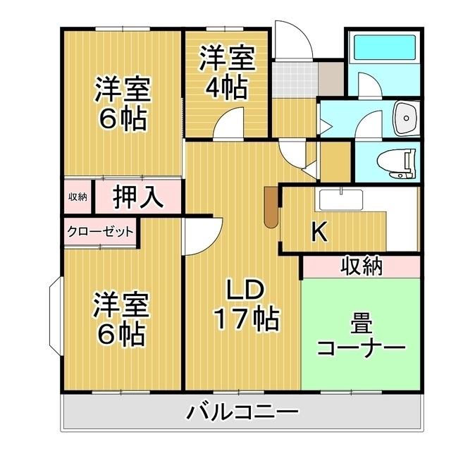 ドルフ・ヤマノウチ B(3LDK/3階)の間取り写真