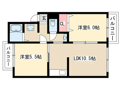 メゾン京命(2LDK/4階)の間取り写真