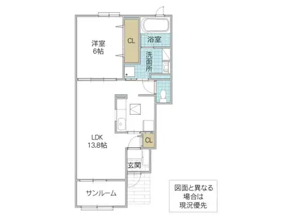 プラシードK C(1LDK/1階)の間取り写真