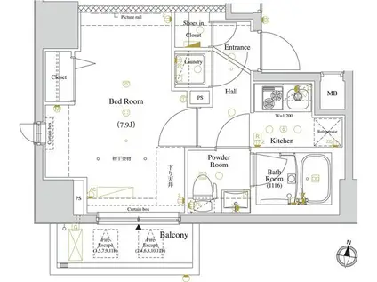 ガリシア中野弥生町(1K/6階)の間取り写真