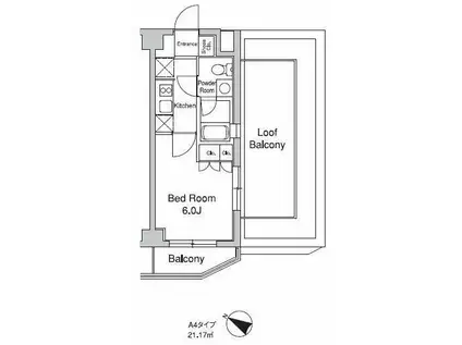 プラウドフラット目黒行人坂(1K/7階)の間取り写真