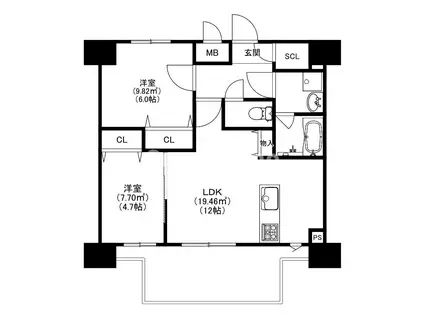 MODERN PALAZZO 博多デュオグランデイースト(2LDK/12階)の間取り写真