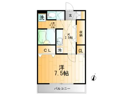 ブリベールASAKA(1K/2階)の間取り写真