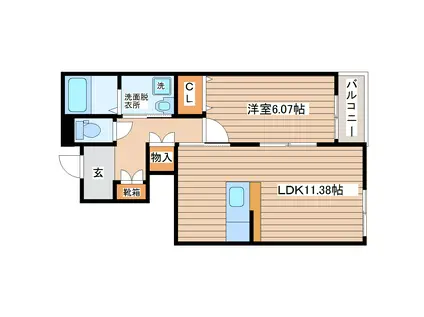 ANJINE A棟(1LDK/1階)の間取り写真