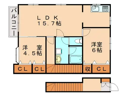 BLACKCOMB(2LDK/2階)の間取り写真