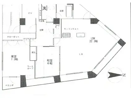 ガイア恵比寿ビル(2LDK/7階)の間取り写真