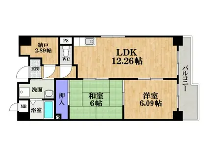 アルカディア玉造(2SLDK/7階)の間取り写真