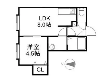 バンブー南6条(1LDK/3階)の間取り写真