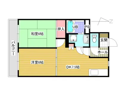 シャトーコスモ(2DK/3階)の間取り写真