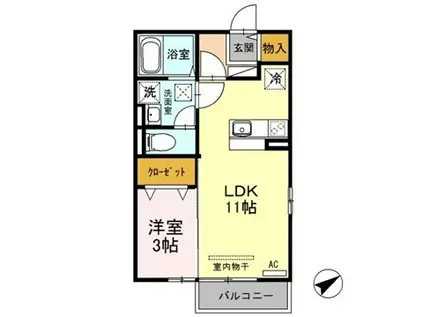 タウンコートくろい駅東 (1LDK/2階)の間取り写真