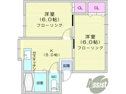 ブロンズバレーA棟(2K/1階)の間取り写真