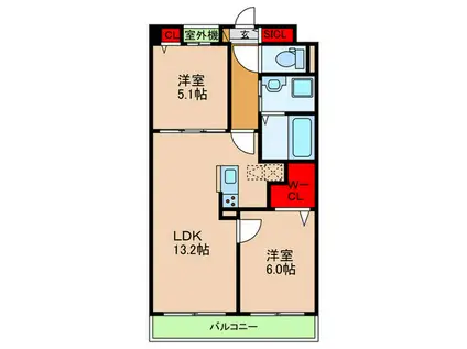 ブリ―ヴィアコート(2LDK/1階)の間取り写真