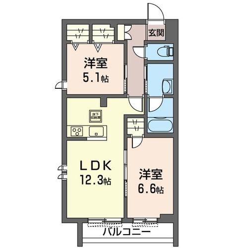 プレミアム新中野(2LDK/1階)の間取り写真
