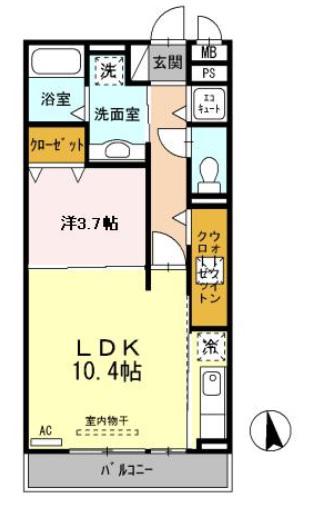 COMODO SATSUKI(1LDK/2階)の間取り写真